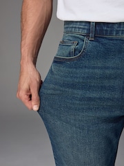 Blue Mid Regular Tapered Fit Vintage Wash Denim Jeans - Image 5 of 12