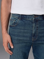 Blue Mid Regular Tapered Fit Vintage Wash Denim Jeans - Image 6 of 12