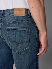 Blue Mid Regular Tapered Fit Vintage Wash Denim Jeans - Image 7 of 12