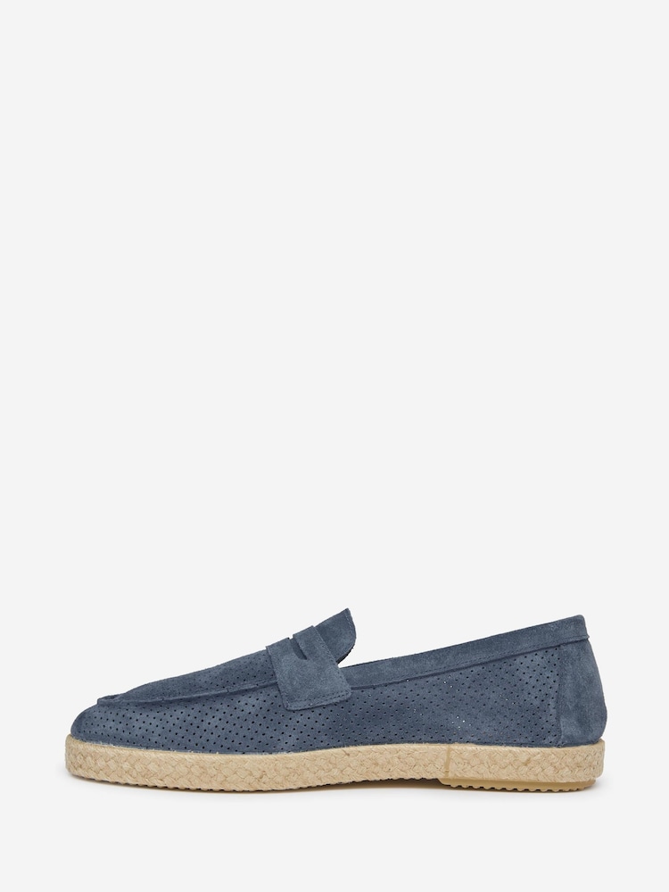 Oliver Sweeney Blue Perforated Suede Espadrille Loafers Shoes - Image 2 of 5