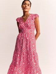 Boden Red Petite May 100% Cotton Midi Tea Dress - Image 1 of 5