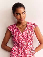 Boden Red Petite May 100% Cotton Midi Tea Dress - Image 2 of 5