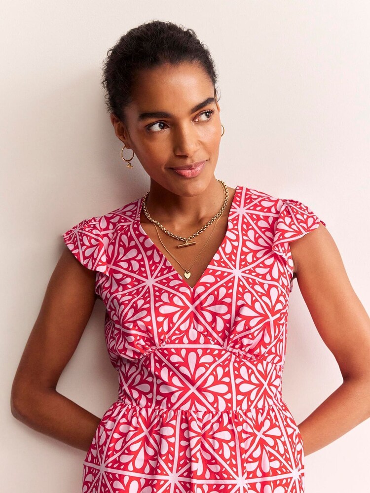 Boden Red Petite May 100% Cotton Midi Tea Dress - Image 2 of 5