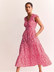Boden Red Petite May 100% Cotton Midi Tea Dress - Image 4 of 5