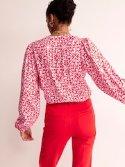 Boden Red Blouson Sleeve Blouse - Image 2 of 5