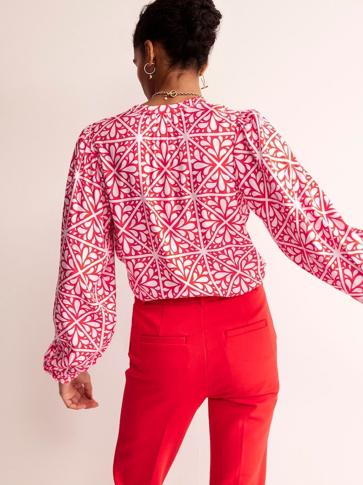 Boden Red Blouson Sleeve Blouse - Image 2 of 5