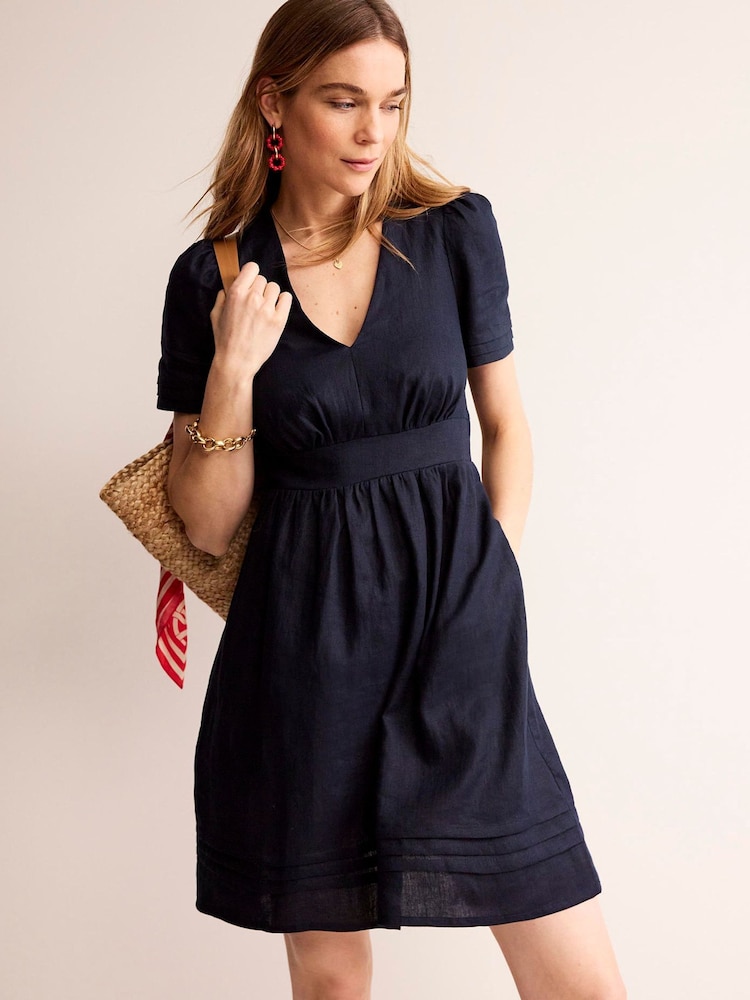 Boden Navy Eve Linen Short Dress - Image 1 of 5 Boden Navy Eve Linen Short Dress - Image 1 of 5