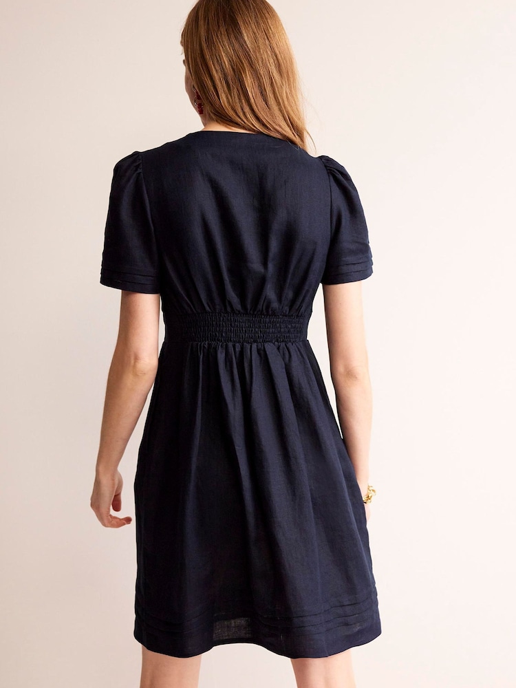 Boden Navy Eve Linen Short Dress - Image 2 of 5 Boden Navy Eve Linen Short Dress - Image 2 of 5