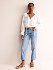 Boden White Serena Doublecloth 100% Cotton Blouse - Image 1 of 5