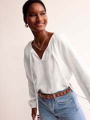 Boden White Serena Doublecloth 100% Cotton Blouse - Image 3 of 5
