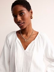 Boden White Serena Doublecloth 100% Cotton Blouse - Image 4 of 5