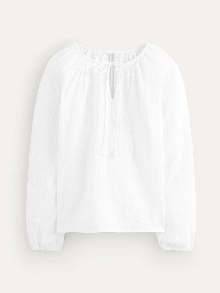Boden White Serena Doublecloth 100% Cotton Blouse - Image 5 of 5