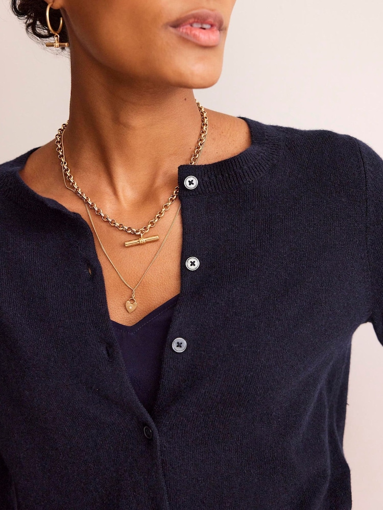 Boden Blue Eva Cashmere Cropped Cardigan - Image 2 of 6