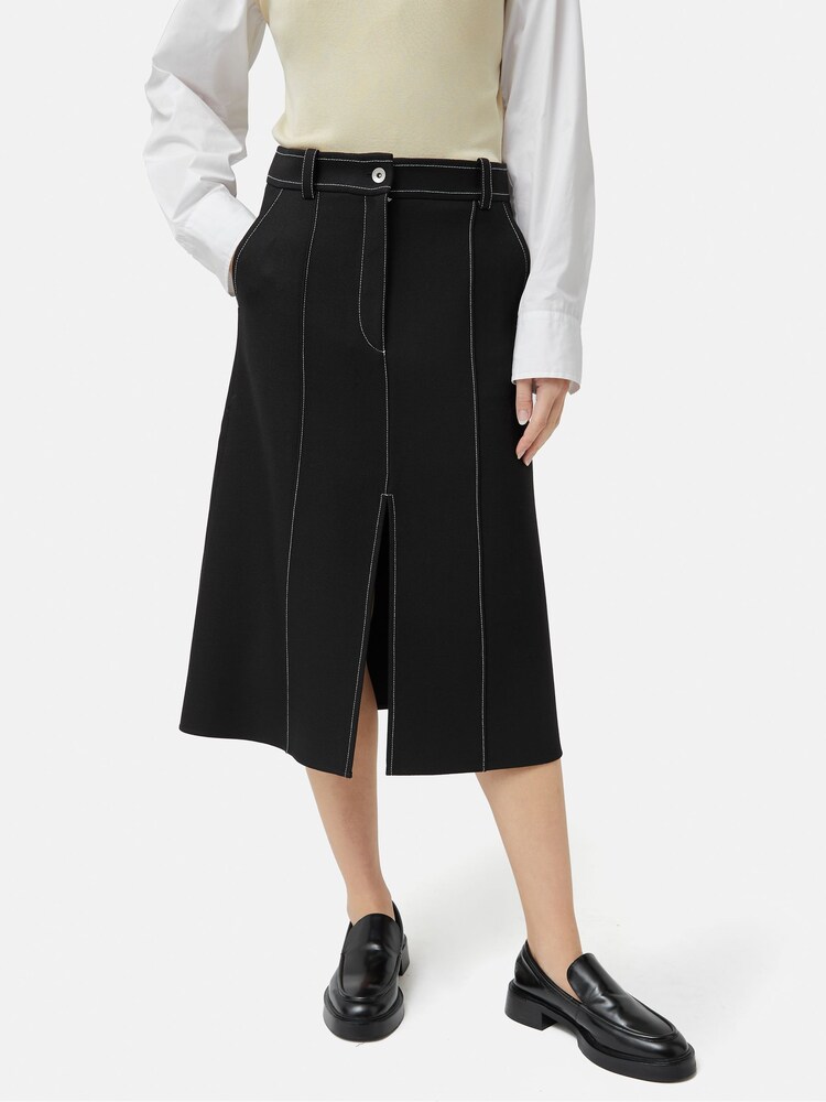 Jigsaw Black Seamed Detail A-Line Skirt - Image 1 of 5