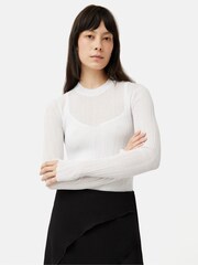 Jigsaw White Irregular Plissé Crew Top - Image 1 of 5