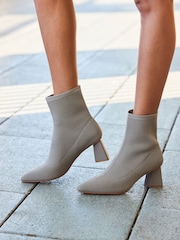 Sosandar Brown Angled Heel Knitted Sock Boots - Image 1 of 5