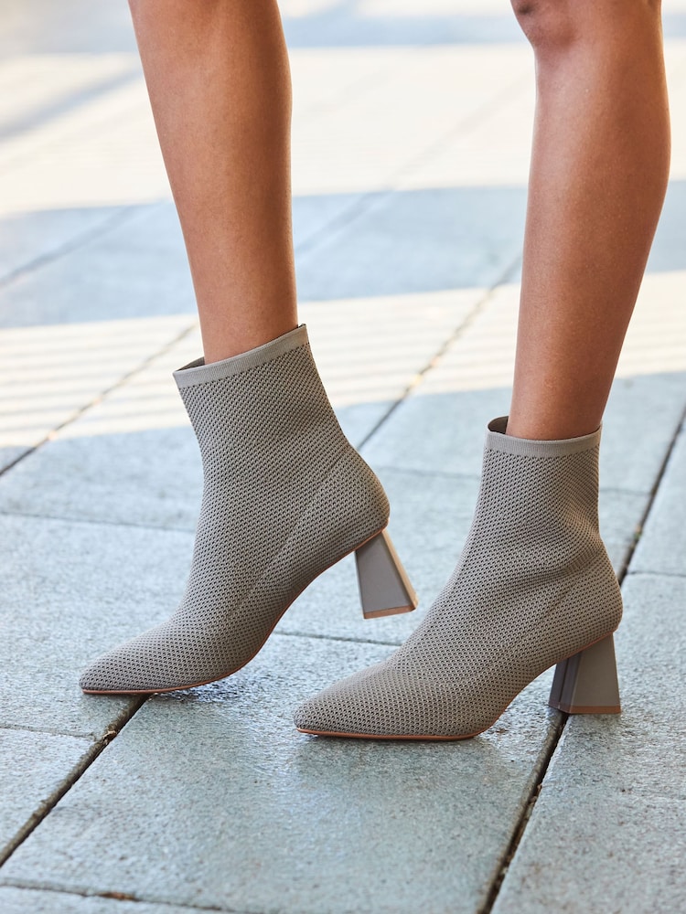 Sosandar Brown Angled Heel Knitted Sock Boots - Image 1 of 5