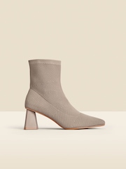 Sosandar Brown Angled Heel Knitted Sock Boots - Image 2 of 5