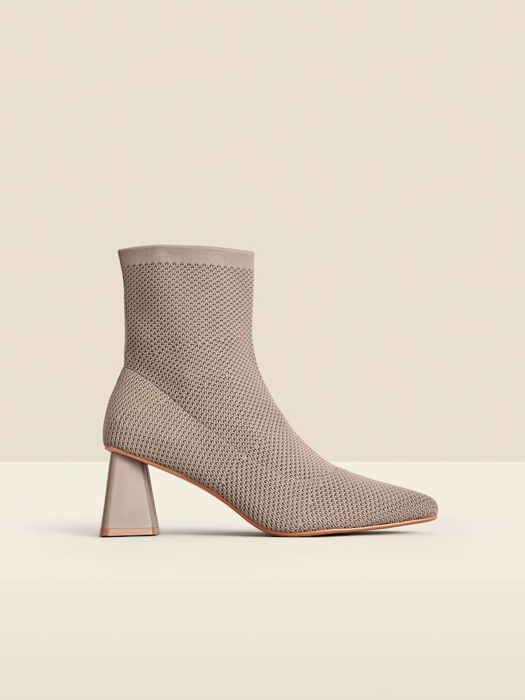 Sosandar Brown Angled Heel Knitted Sock Boots - Image 2 of 5