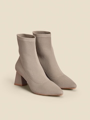 Sosandar Brown Angled Heel Knitted Sock Boots - Image 3 of 5