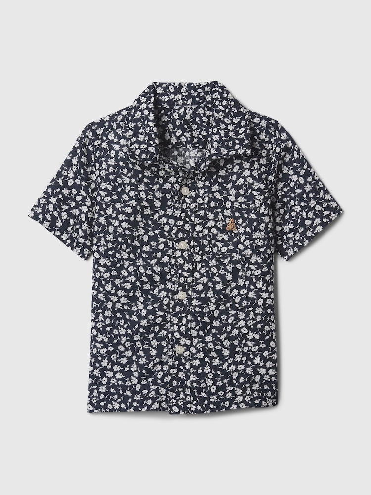 Gap Navy Blue Floral Brannan Bear Short Sleeve Print Linen Cotton Baby Shirt (12mths-5yrs) - Image 1 of 1