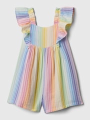Gap White Rainbow Crinkle Cotton Flutter Sleeve Rompersuit (6mths-5yrs) - Image 1 of 1