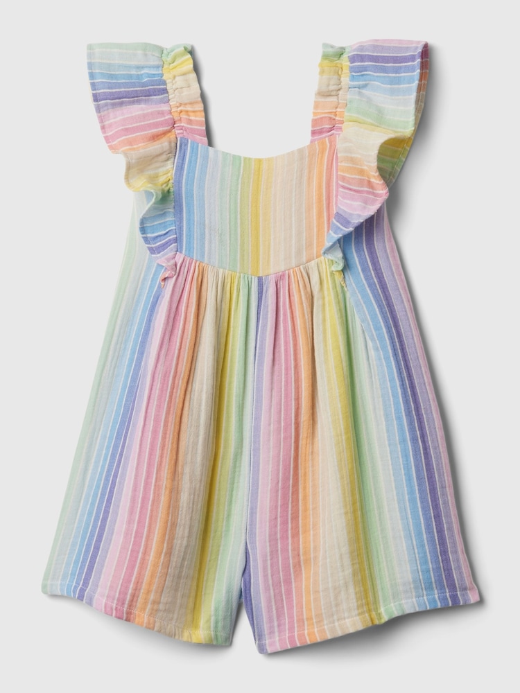 Gap White Rainbow Crinkle Cotton Flutter Sleeve Rompersuit (6mths-5yrs) - Image 1 of 1 Gap White Rainbow Crinkle Cotton Flutter Sleeve Rompersuit (6mths-5yrs) - Image 1 of 1