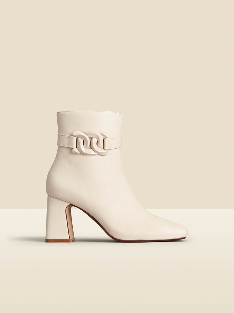 Sosandar Cream Faux Fur Leather Buckle Detail Ankle Boots - Image 2 of 5