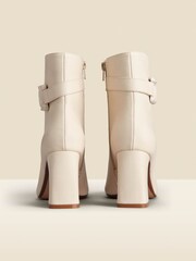 Sosandar Cream Faux Fur Leather Buckle Detail Ankle Boots - Image 4 of 5