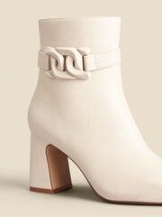 Sosandar Cream Faux Fur Leather Buckle Detail Ankle Boots - Image 5 of 5