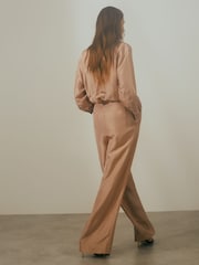 Reiss Camel Lorenza Belted Wide Leg Jumpsuit - Image 3 of 6