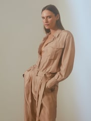 Reiss Camel Lorenza Belted Wide Leg Jumpsuit - Image 4 of 6