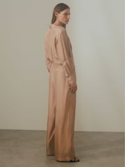 Reiss Camel Lorenza Belted Wide Leg Jumpsuit - Image 5 of 6