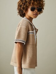 Reiss Soft Taupe Coulson 13-14 yrs Crochet Contrast Trim Shirt - Image 1 of 5