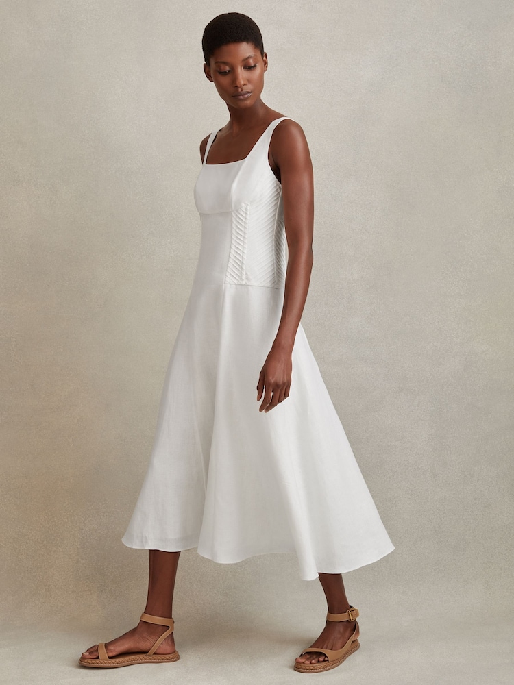 Reiss Ivory Etta Linen Corset Midi Dress - Image 1 of 5