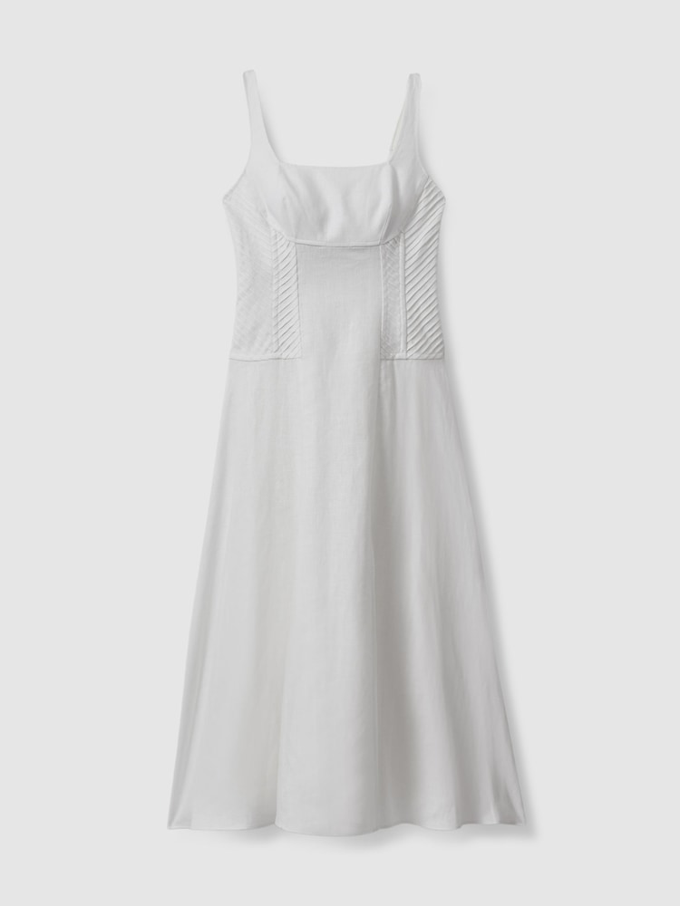 Reiss Ivory Etta Linen Corset Midi Dress - Image 2 of 5
