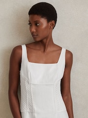 Reiss Ivory Etta Linen Corset Midi Dress - Image 3 of 5