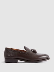 Reiss Dark Brown Clayton Leather Tassel Loafers - Image 1 of 5