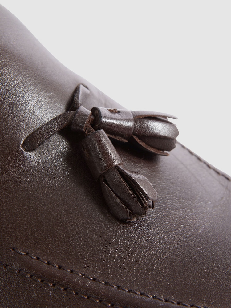Reiss Dark Brown Clayton Leather Tassel Loafers - Image 5 of 5