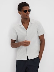 Reiss Light Grey Brewer Jacquard Cuban Collar Shirt - Image 1 of 6