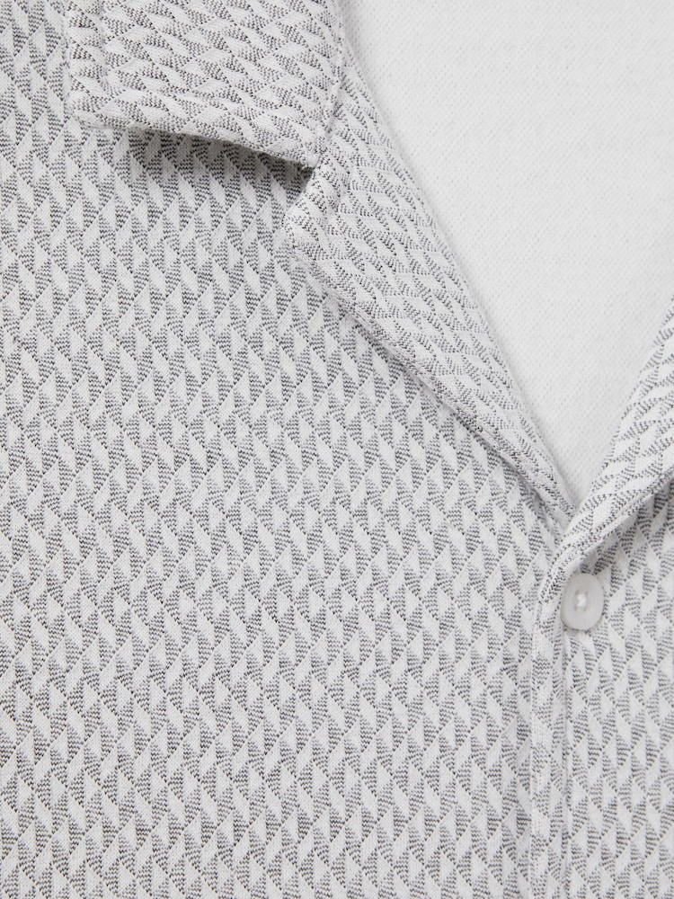 Reiss Light Grey Brewer Jacquard Cuban Collar Shirt - Image 6 of 6 Reiss Light Grey Brewer Jacquard Cuban Collar Shirt - Image 6 of 6