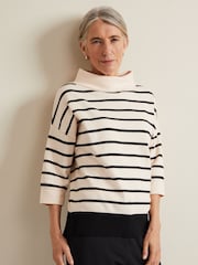 Phase Eight Cream Salima Stripe Funnel Neck Jumper - Image 3 of 6