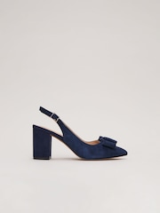 Phase Eight Blue Bow Front Slingback Block Heel Shoes - Image 1 of 7