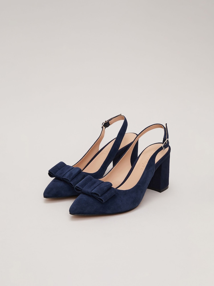 Phase Eight Blue Bow Front Slingback Block Heel Shoes - Image 2 of 7