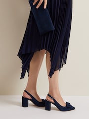 Phase Eight Blue Bow Front Slingback Block Heel Shoes - Image 5 of 7