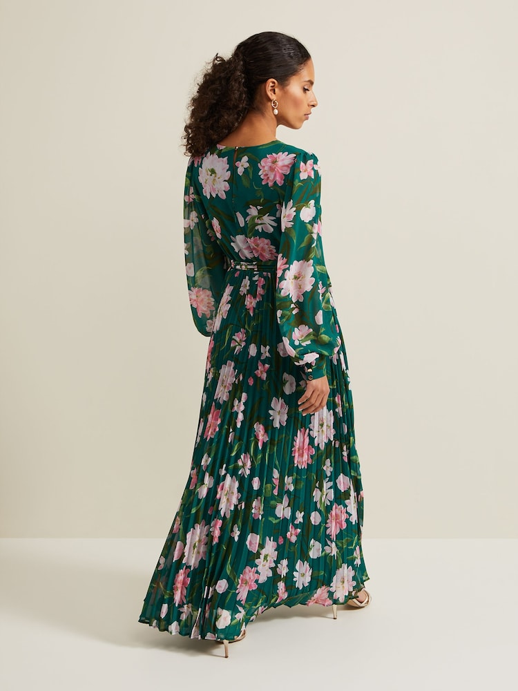 Phase Eight Green Petite Petite Rosa Floral Pleat Maxi Dress - Image 2 of 6
