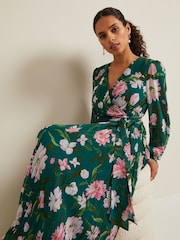 Phase Eight Green Petite Petite Rosa Floral Pleat Maxi Dress - Image 3 of 6
