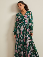 Phase Eight Green Petite Petite Rosa Floral Pleat Maxi Dress - Image 4 of 6