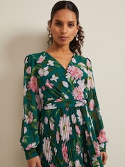 Phase Eight Green Petite Petite Rosa Floral Pleat Maxi Dress - Image 5 of 6