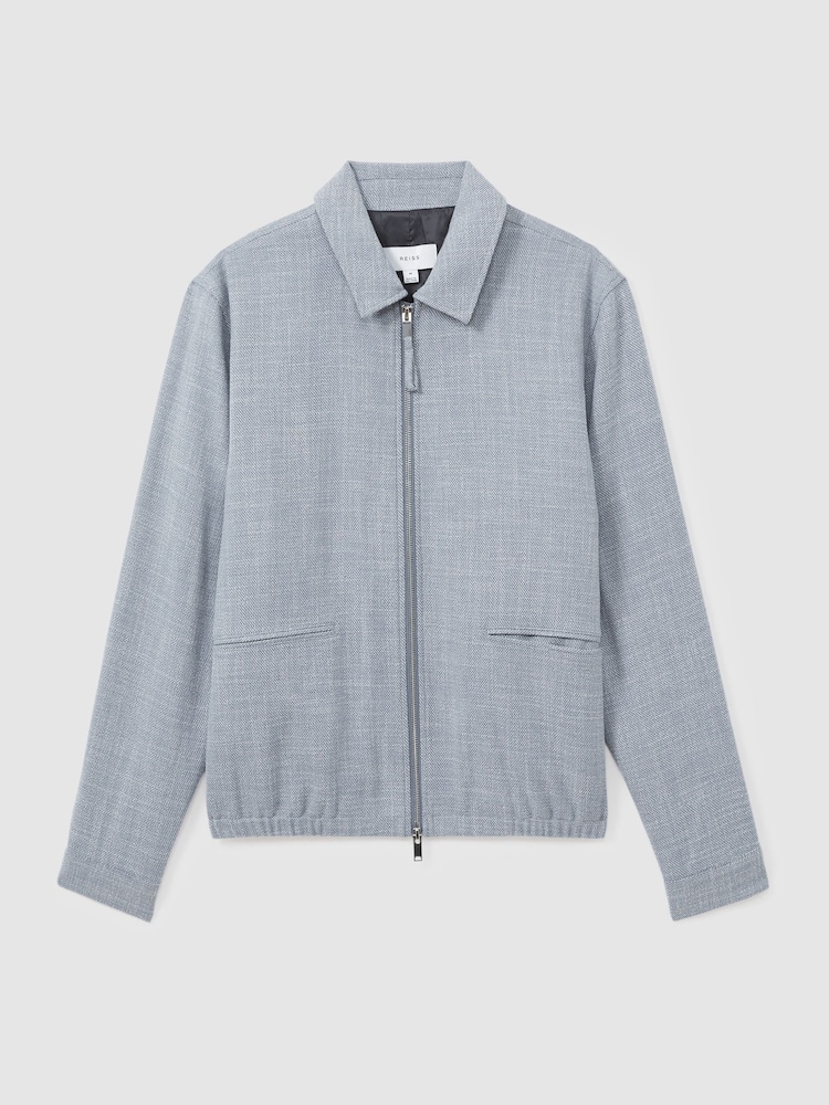 Reiss Soft Blue Lenzi Hopsack Blouson Jacket - Image 2 of 6